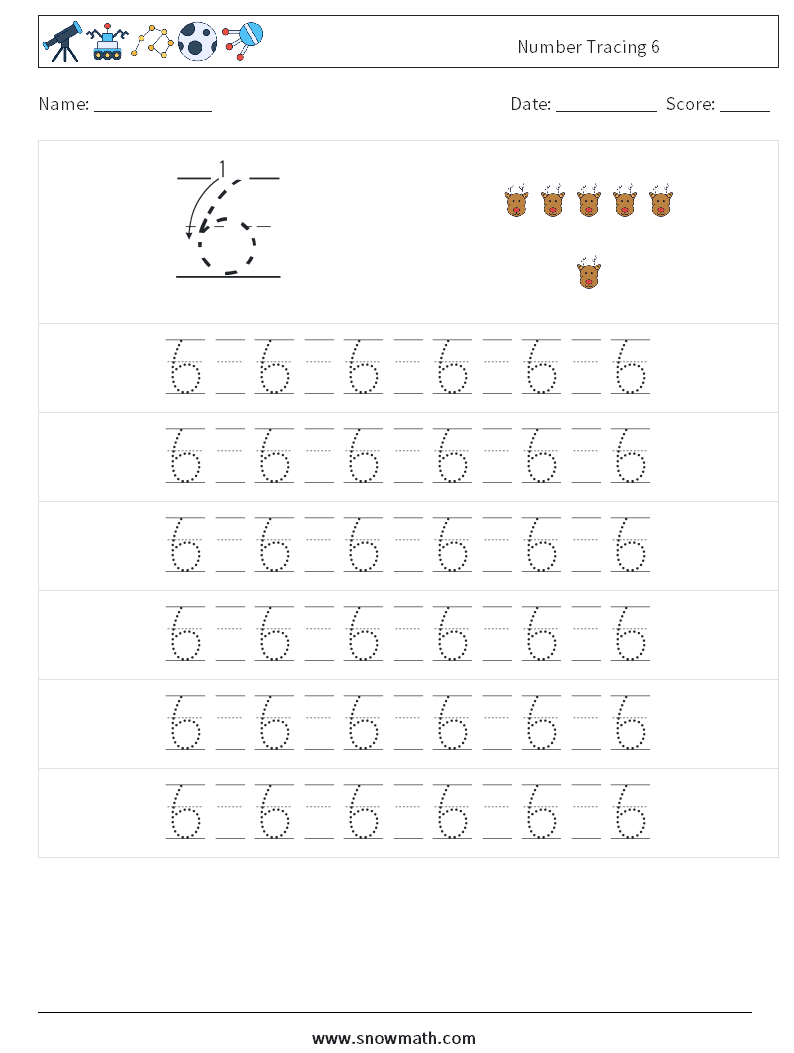 Number Tracing 6 Maths Worksheets 17