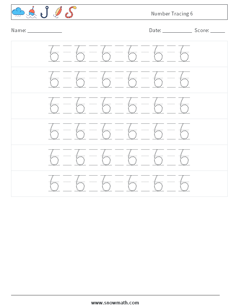 Number Tracing 6 Math Worksheets 18