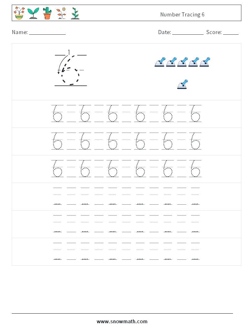 Number Tracing 6 Maths Worksheets 19