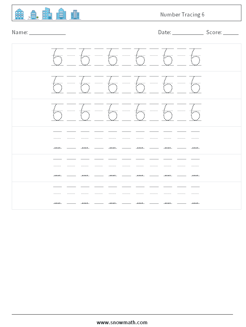 Number Tracing 6 Maths Worksheets 20