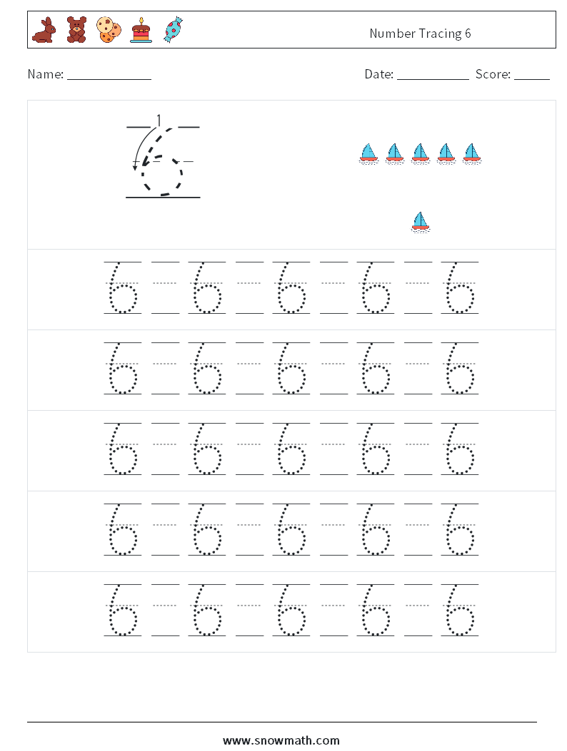 Number Tracing 6 Maths Worksheets 21