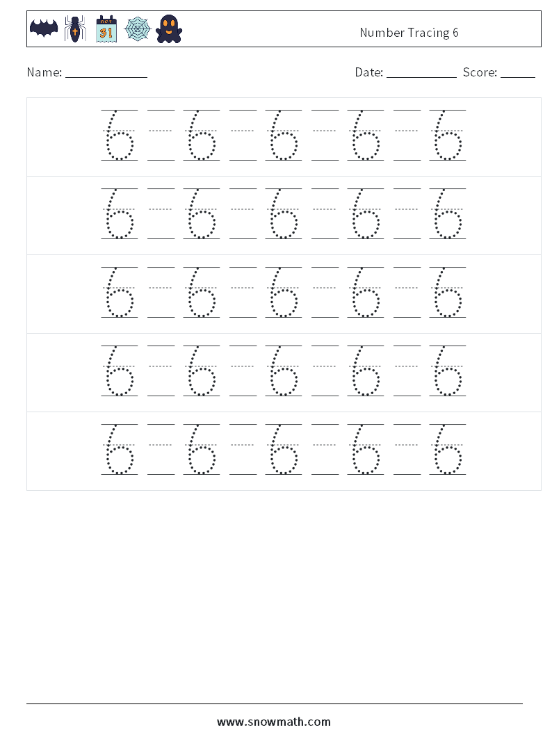 Number Tracing 6 Math Worksheets 22