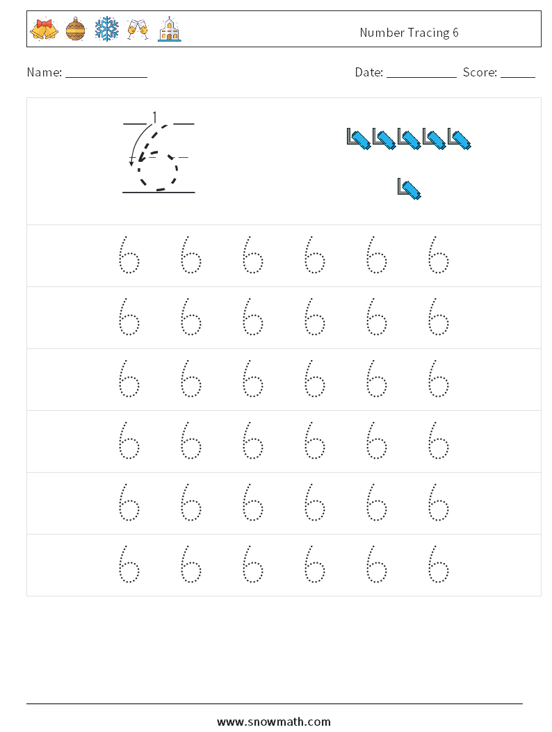 Number Tracing 6 Maths Worksheets 5