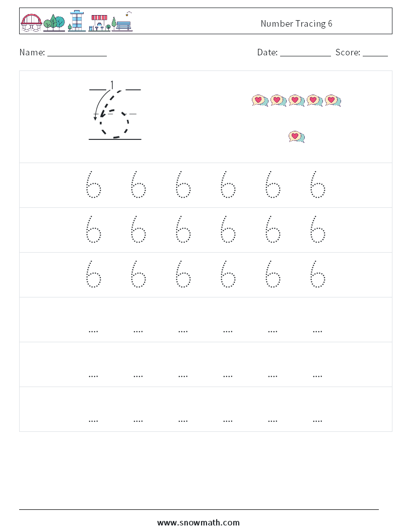 Number Tracing 6 Math Worksheets 7