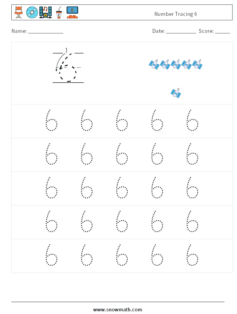 Number Tracing 6 Math Worksheets 9