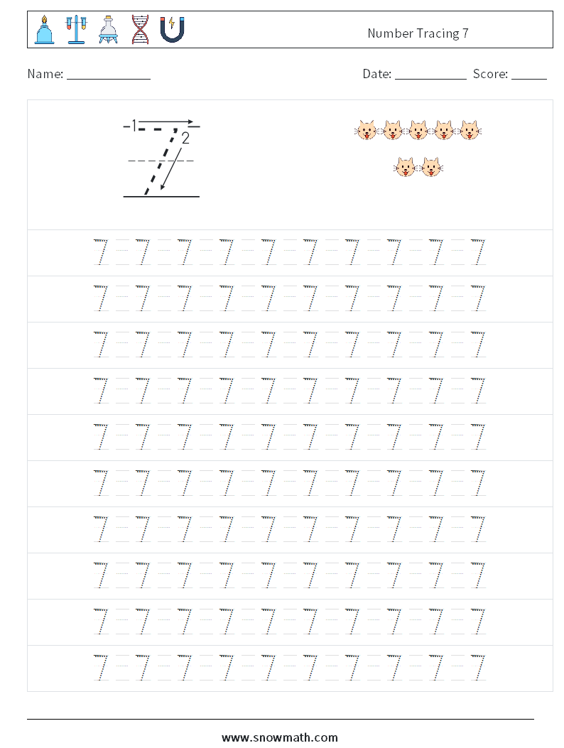 Number Tracing 7 Maths Worksheets 13