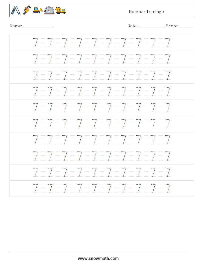 Number Tracing 7 Maths Worksheets 14