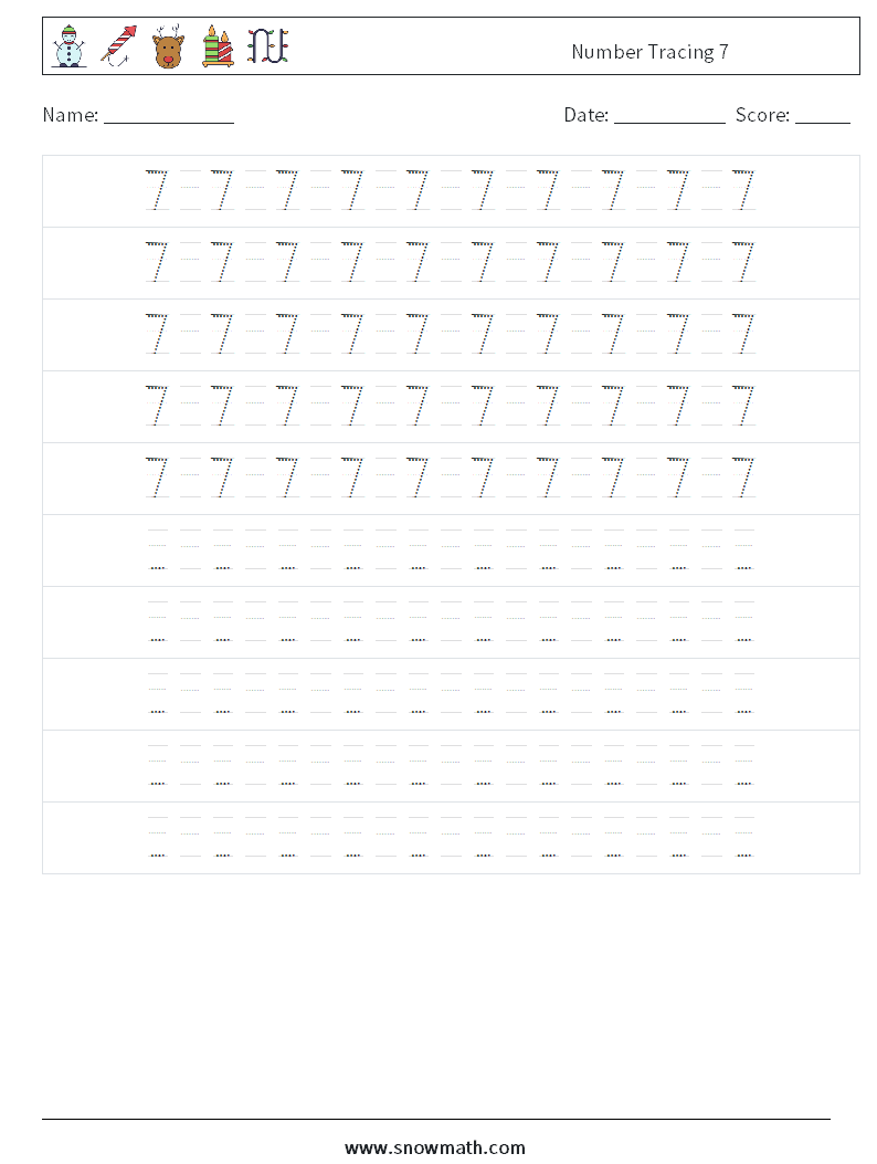 Number Tracing 7 Maths Worksheets 16