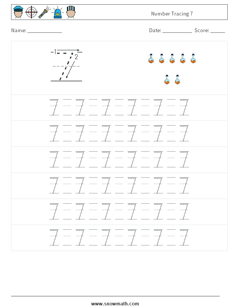 Number Tracing 7 Maths Worksheets 17