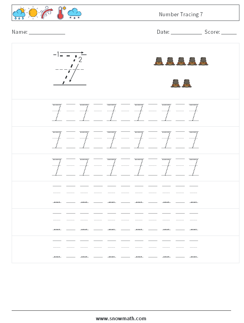 Number Tracing 7 Math Worksheets 19