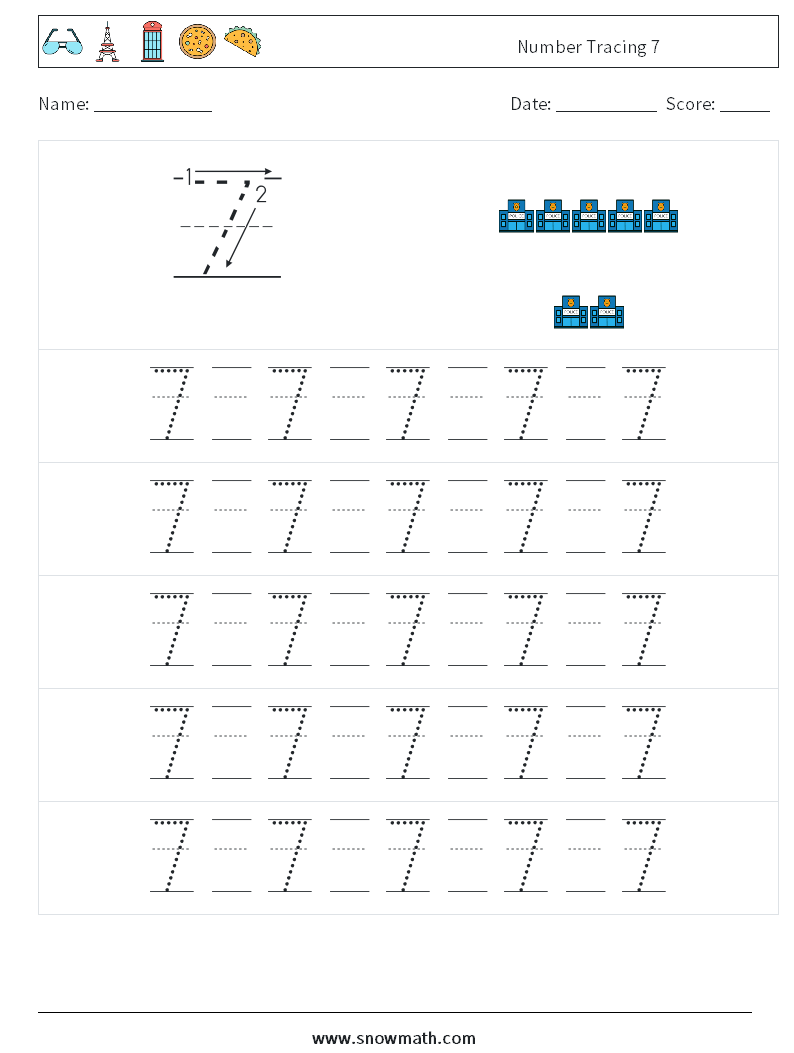 Number Tracing 7 Maths Worksheets 21