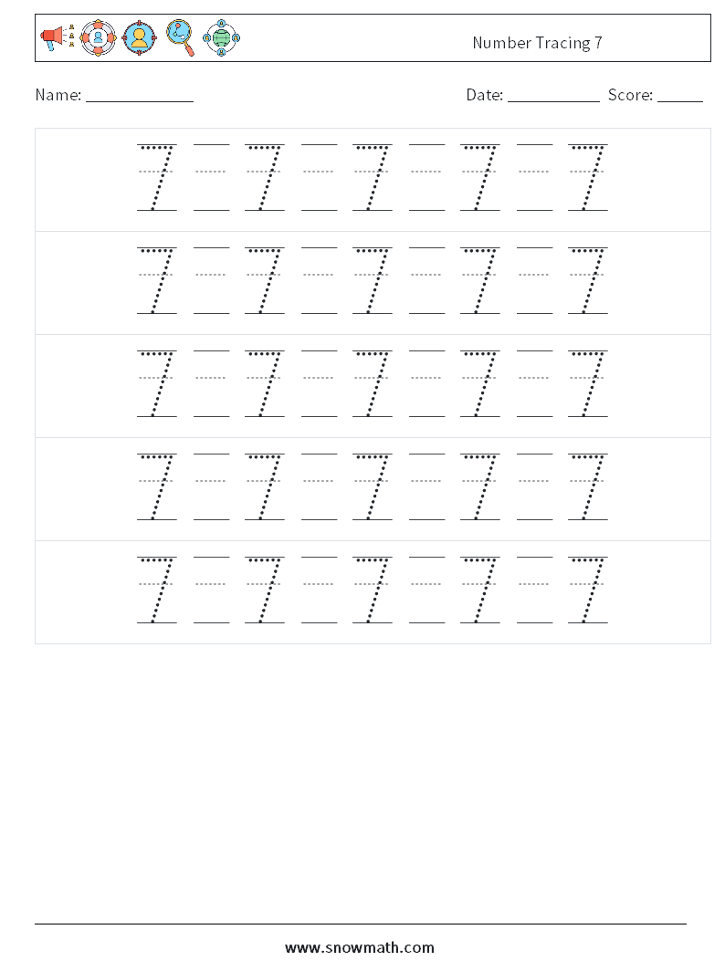 Number Tracing 7 Math Worksheets 22