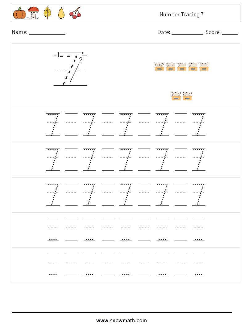 Number Tracing 7 Math Worksheets 23