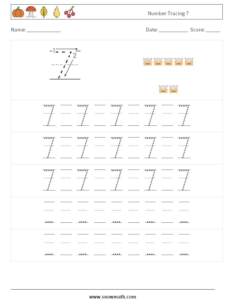 Number Tracing 7 Maths Worksheets 23