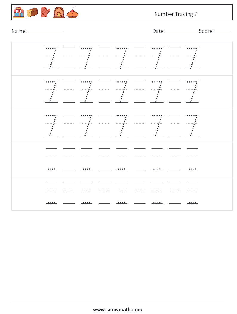 Number Tracing 7 Maths Worksheets 24