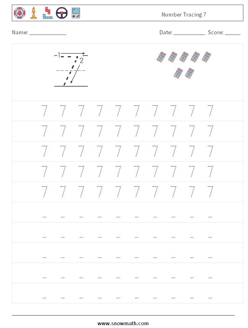 Number Tracing 7 Math Worksheets 3