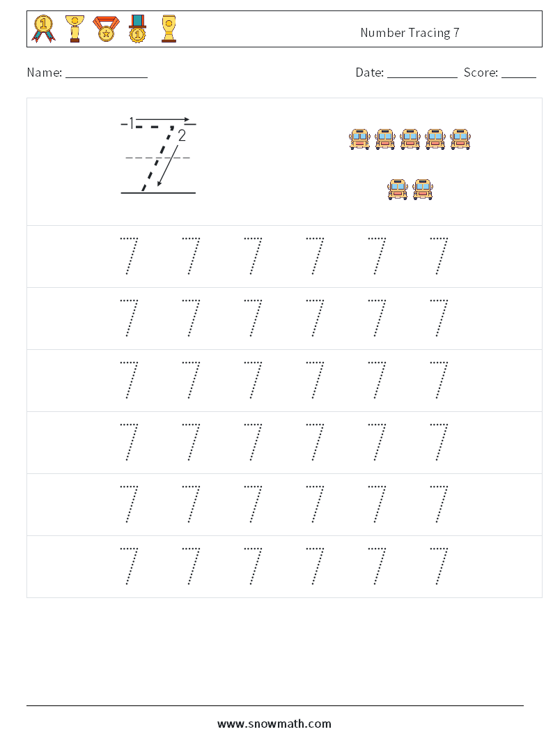 Number Tracing 7 Math Worksheets 5