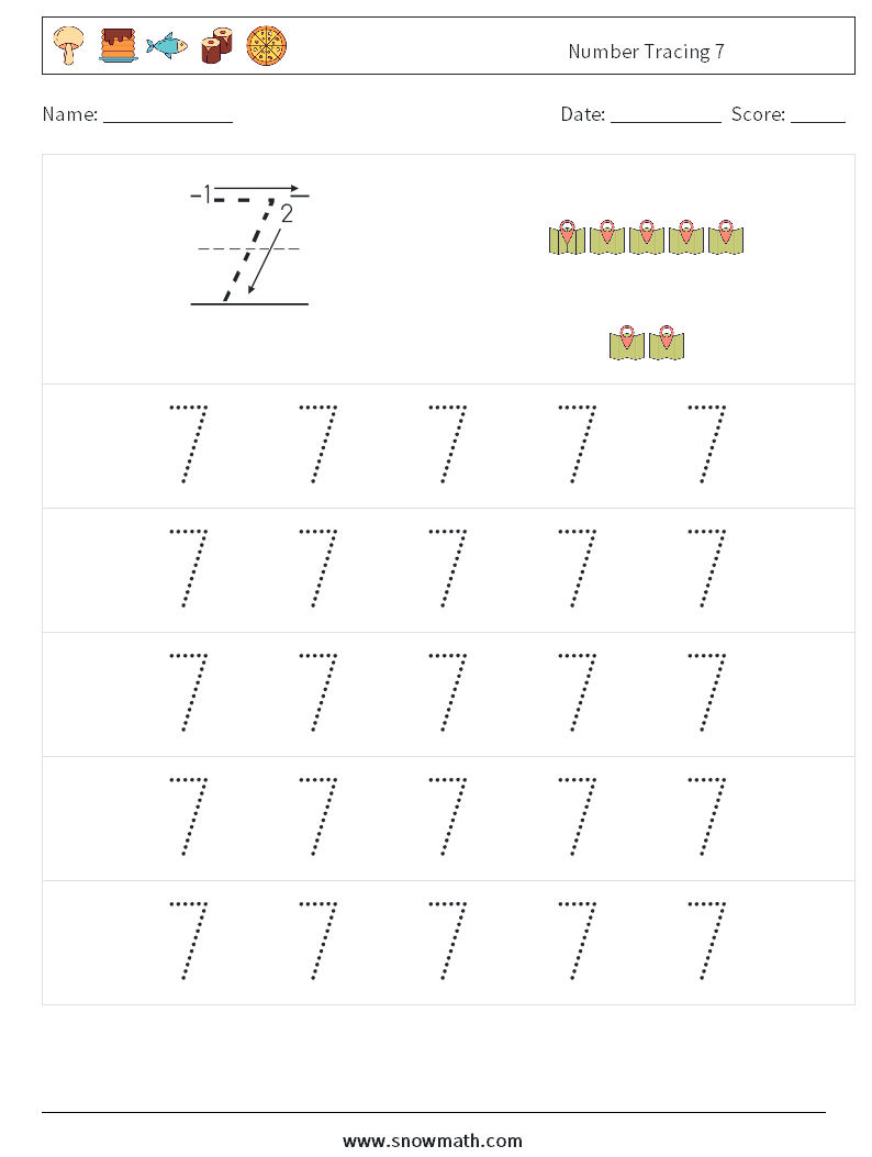 Number Tracing 7 Math Worksheets 9