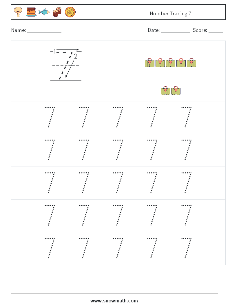 Number Tracing 7 Maths Worksheets 9