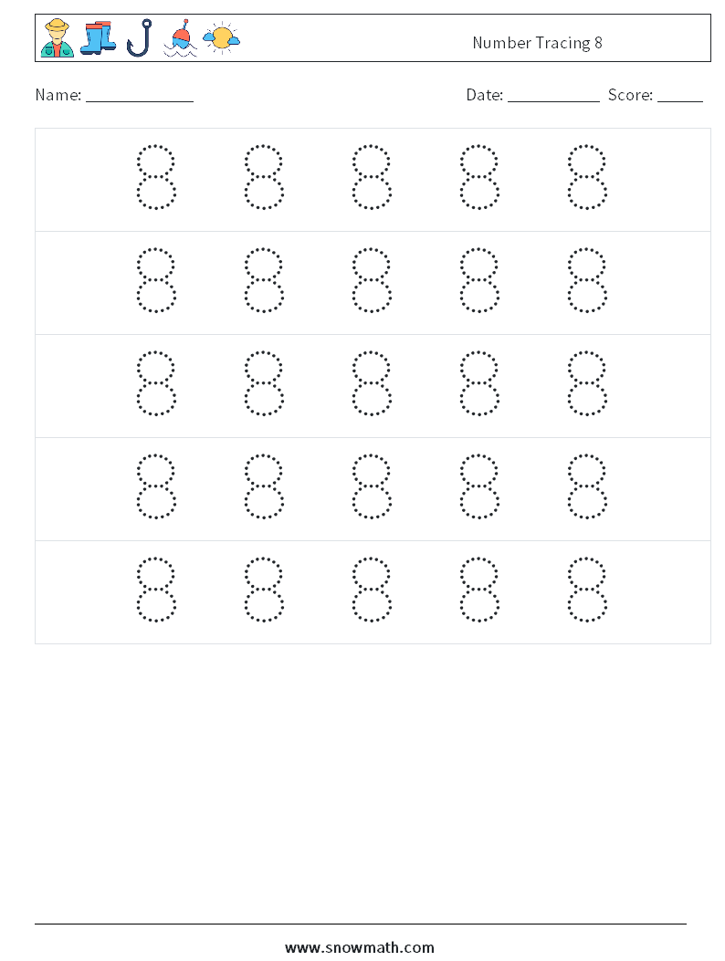 Number Tracing 8 Maths Worksheets 10