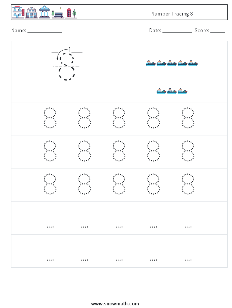 Number Tracing 8 Math Worksheets 11
