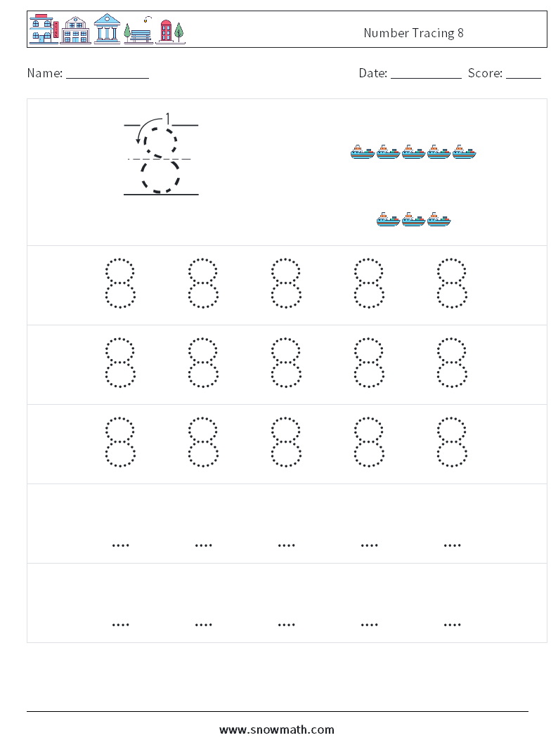 Number Tracing 8 Maths Worksheets 11