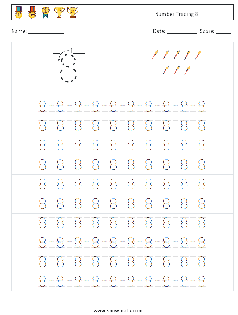 Number Tracing 8 Maths Worksheets 13