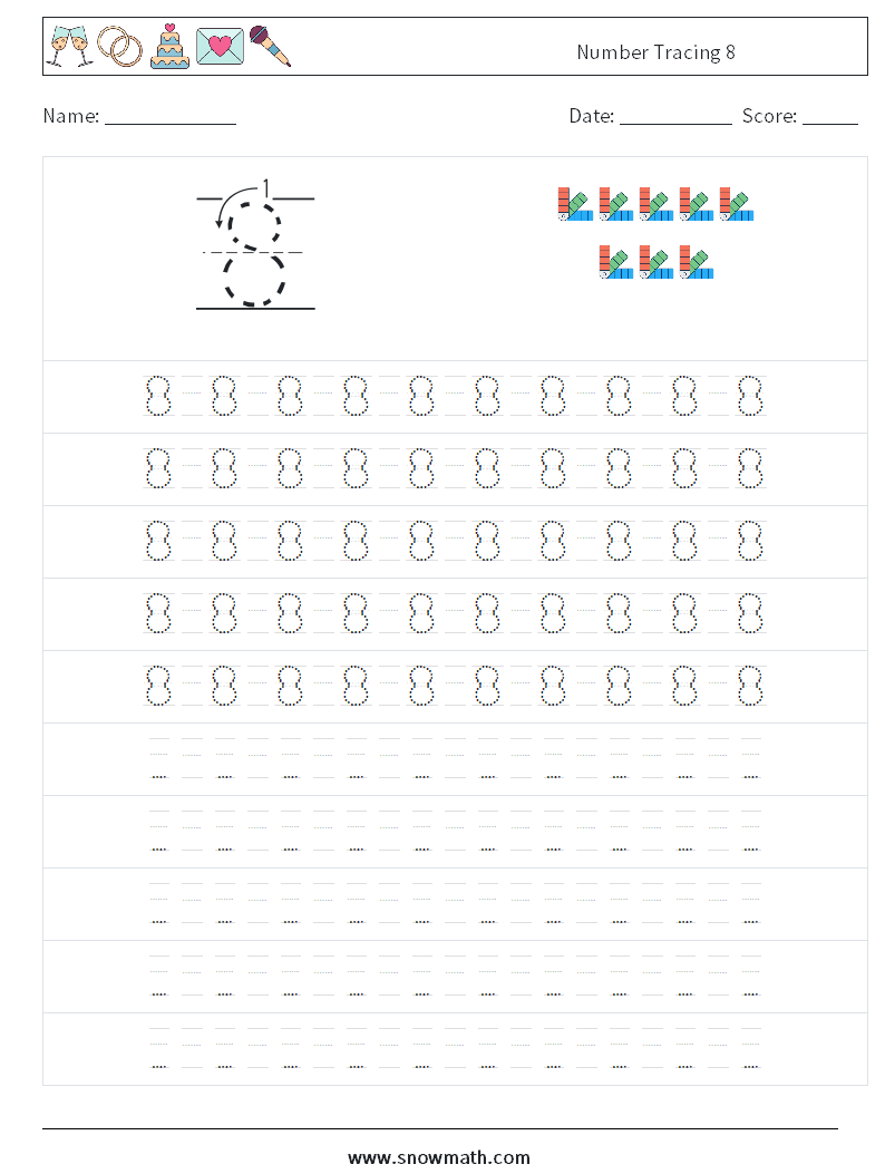 Number Tracing 8 Math Worksheets 15