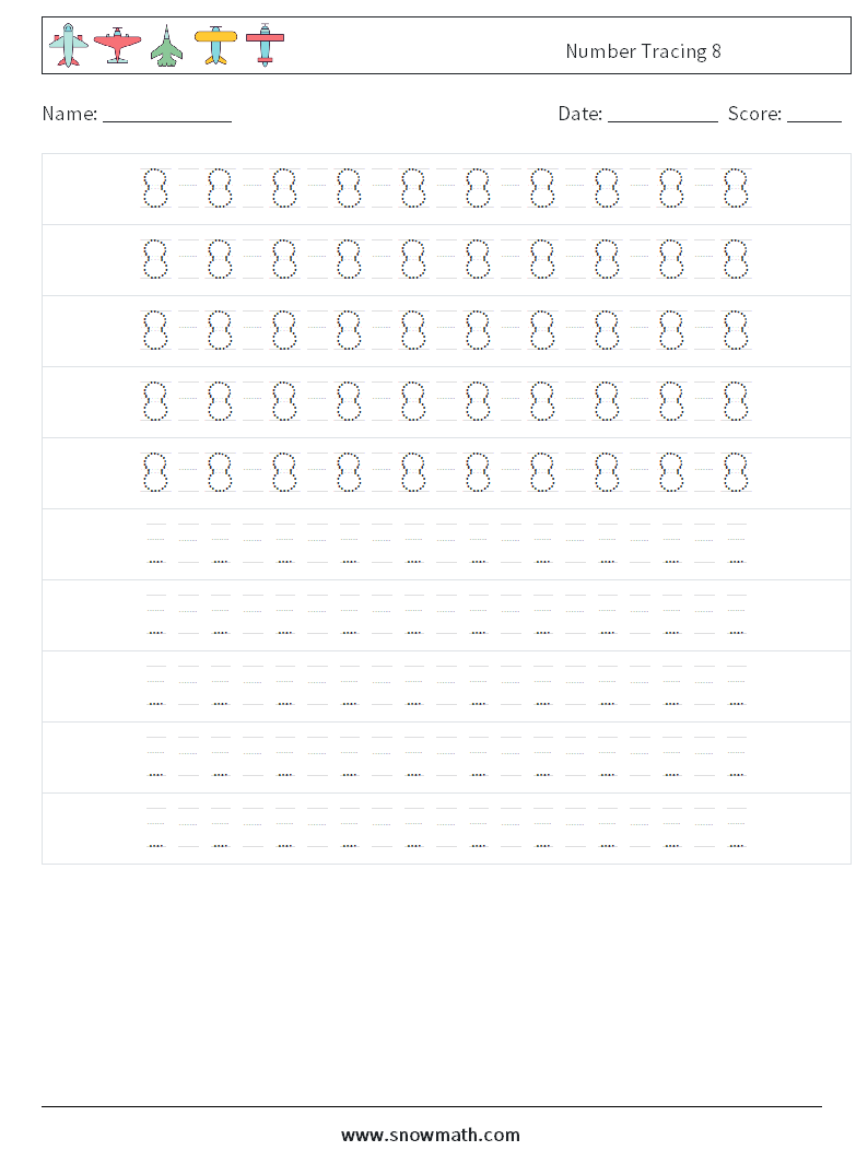 Number Tracing 8 Math Worksheets 16