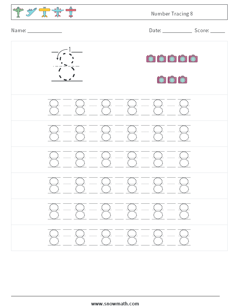 Number Tracing 8 Maths Worksheets 17