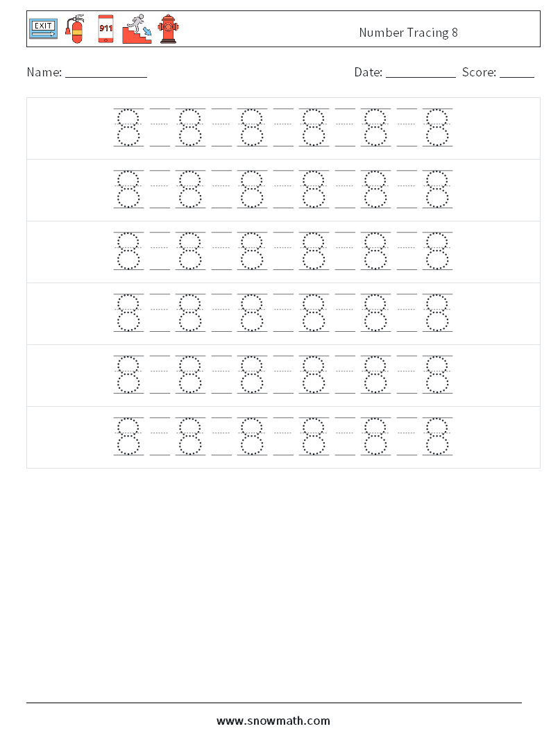 Number Tracing 8 Maths Worksheets 18