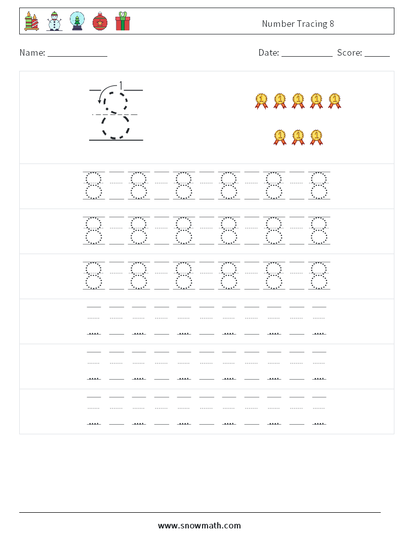 Number Tracing 8 Math Worksheets 19