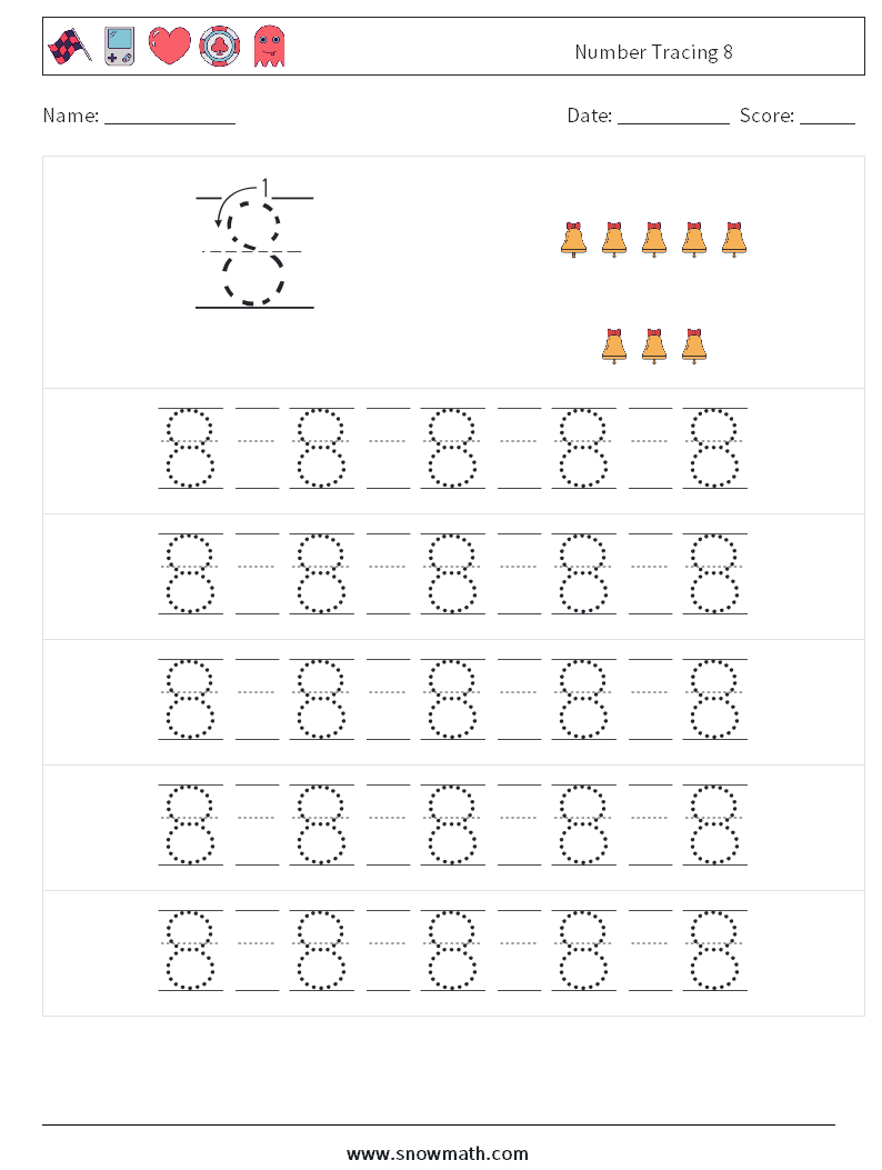 Number Tracing 8 Maths Worksheets 21