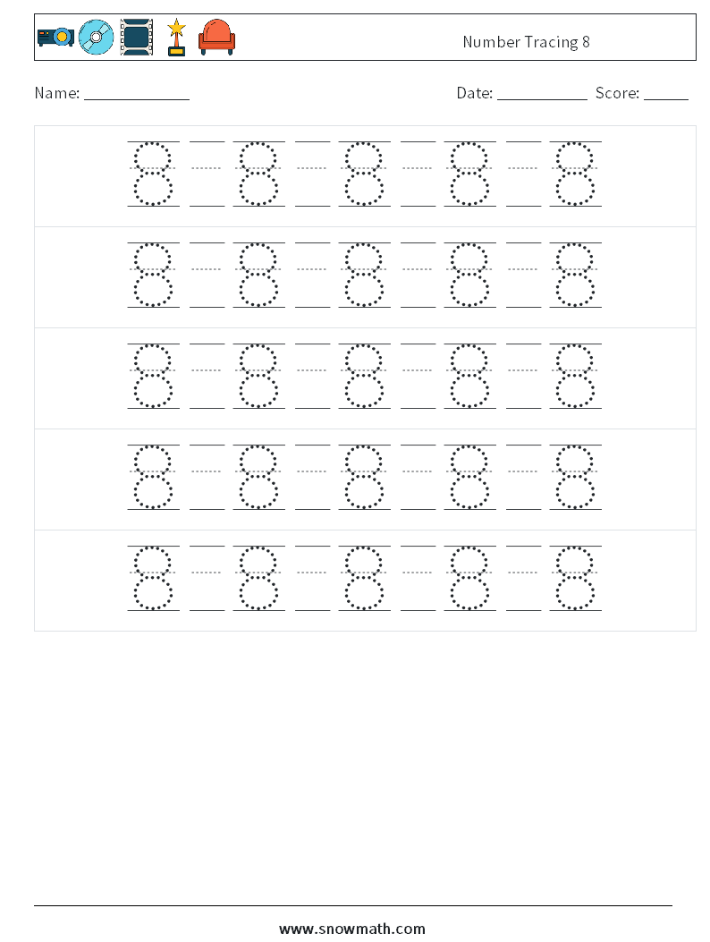 Number Tracing 8 Maths Worksheets 22