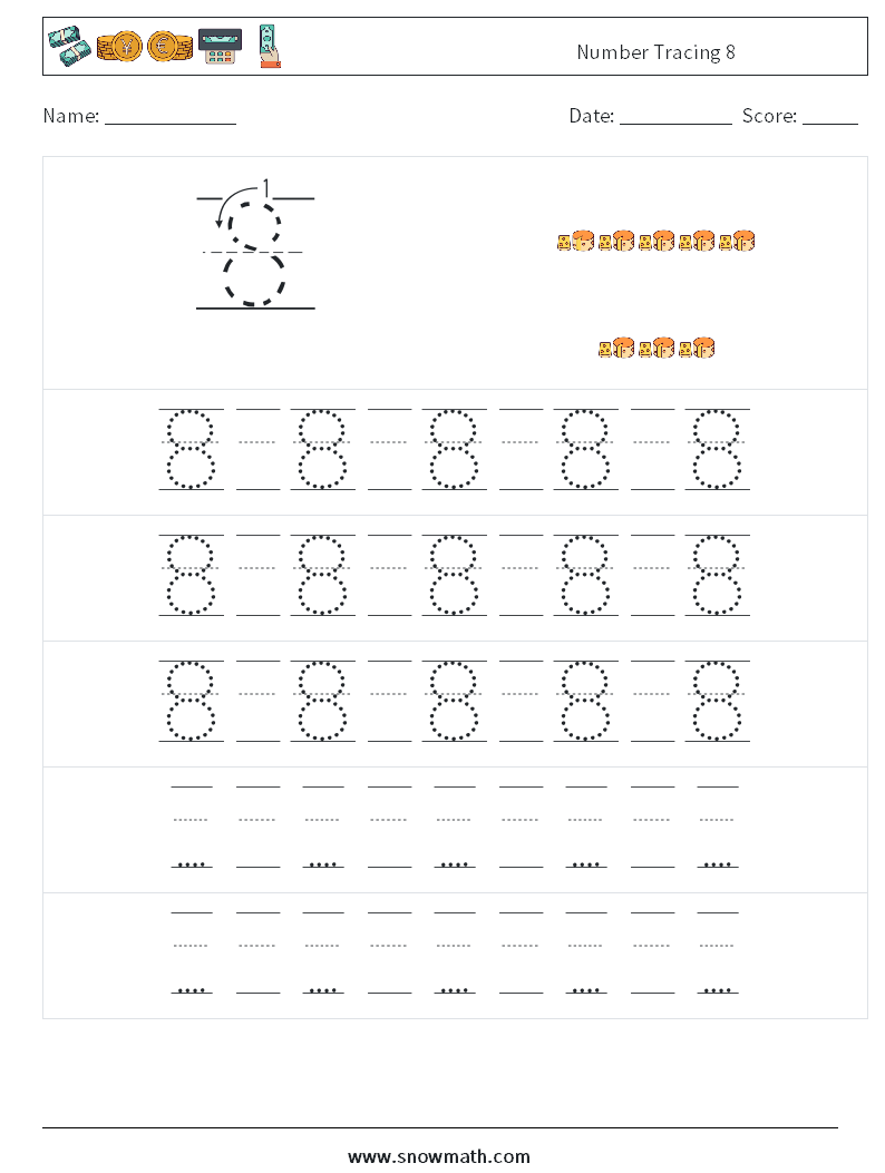 Number Tracing 8 Maths Worksheets 23