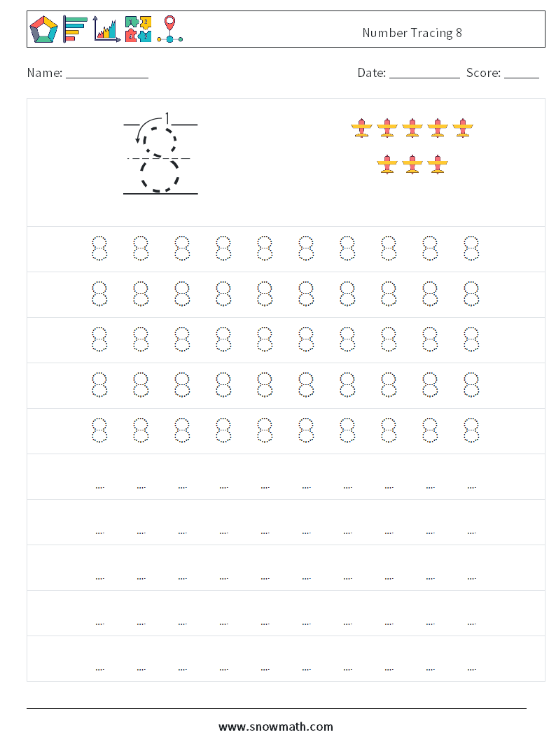 Number Tracing 8 Math Worksheets 3