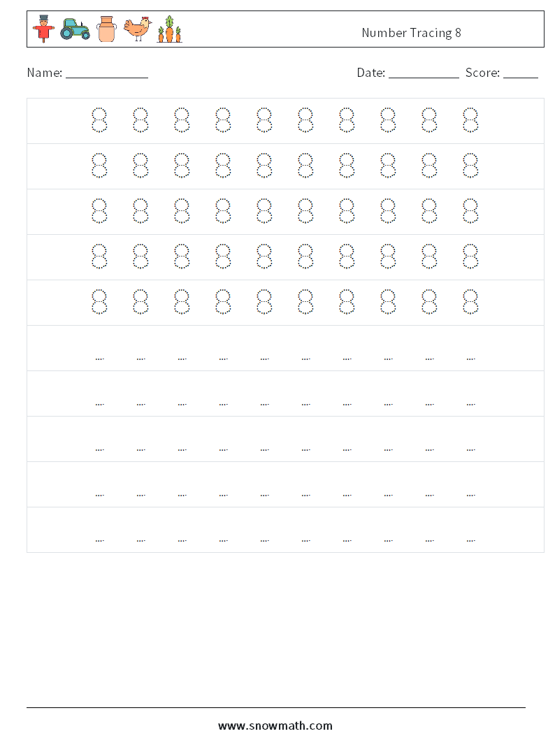 Number Tracing 8 Math Worksheets 4