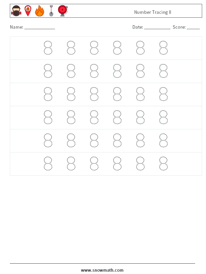 Number Tracing 8 Maths Worksheets 6