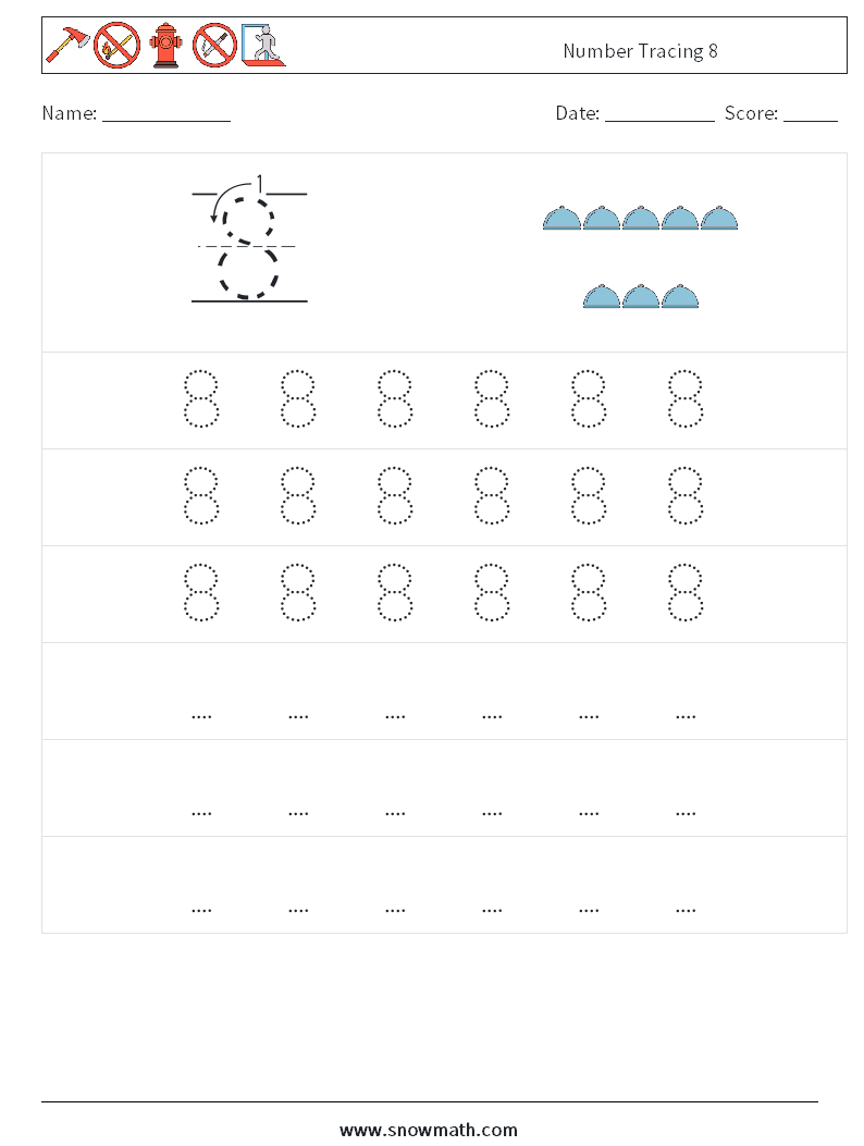 Number Tracing 8 Maths Worksheets 7