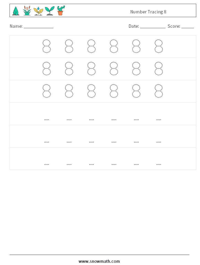 Number Tracing 8 Math Worksheets 8