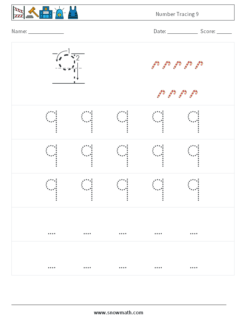 Number Tracing 9 Math Worksheets 11