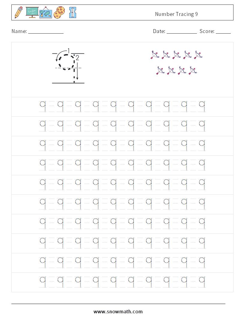 Number Tracing 9 Math Worksheets 13