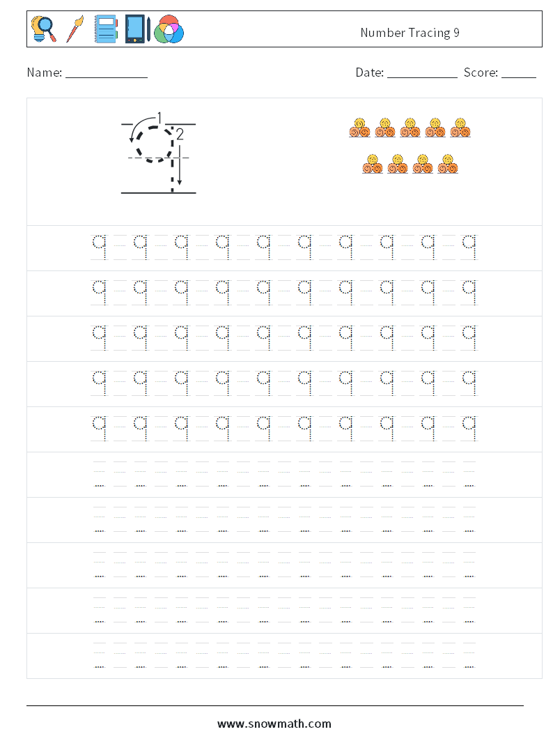 Number Tracing 9 Math Worksheets 15