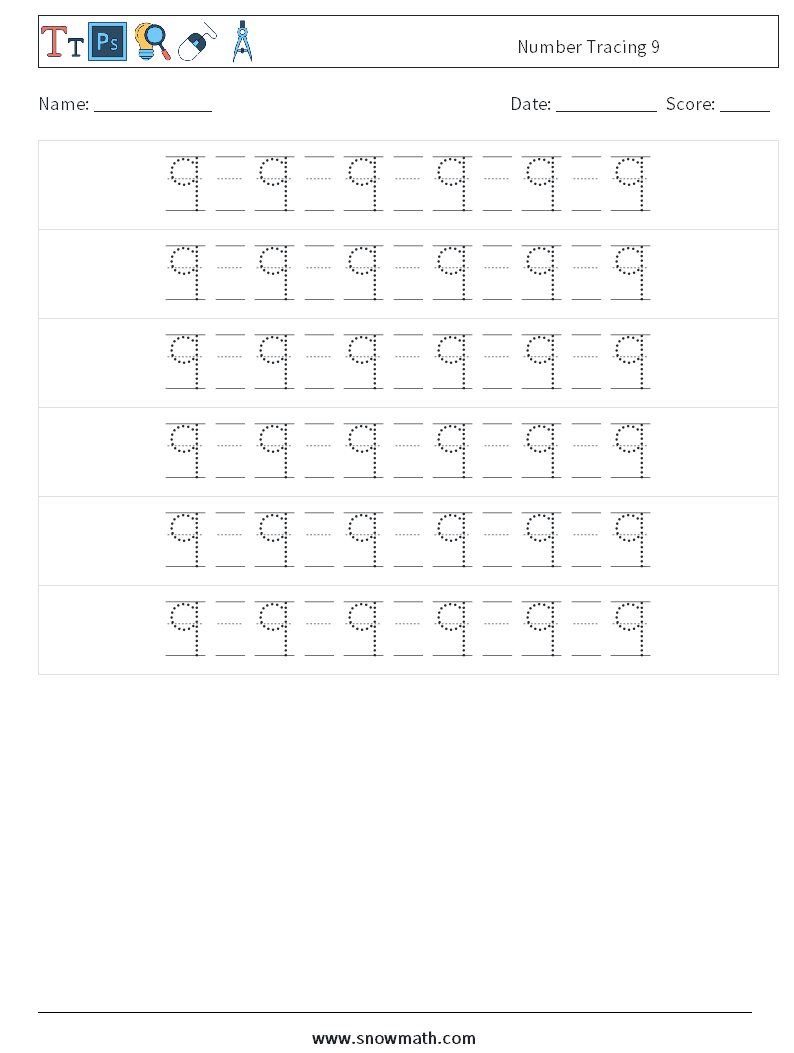 Number Tracing 9 Math Worksheets 18