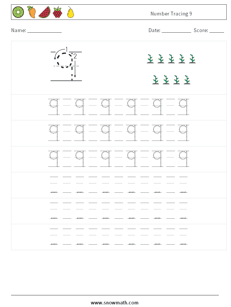 Number Tracing 9 Math Worksheets 19