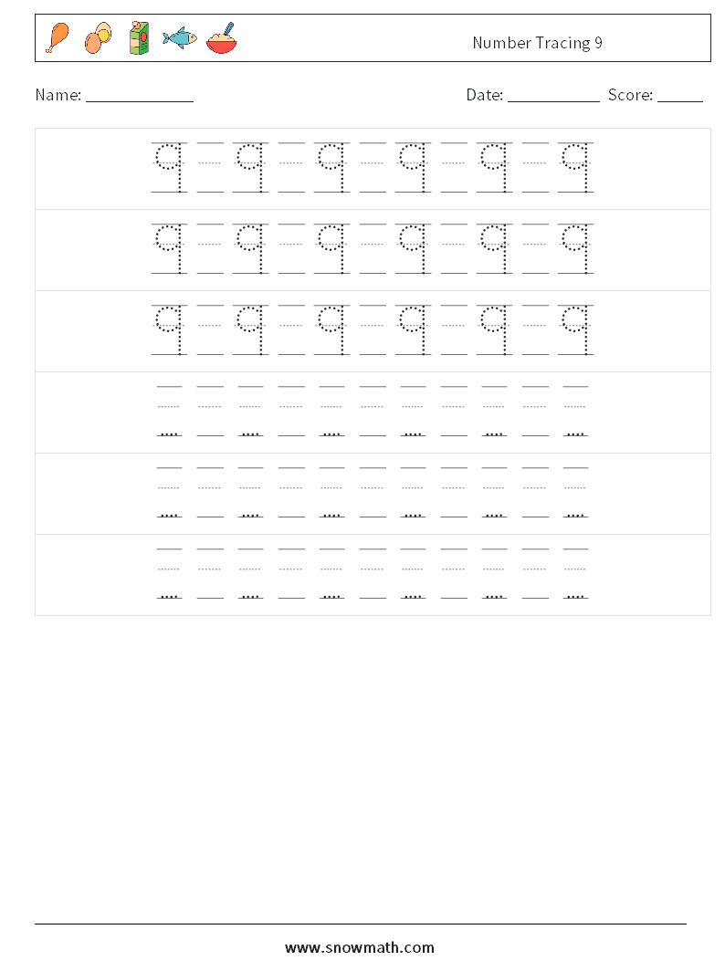 Number Tracing 9 Maths Worksheets 20