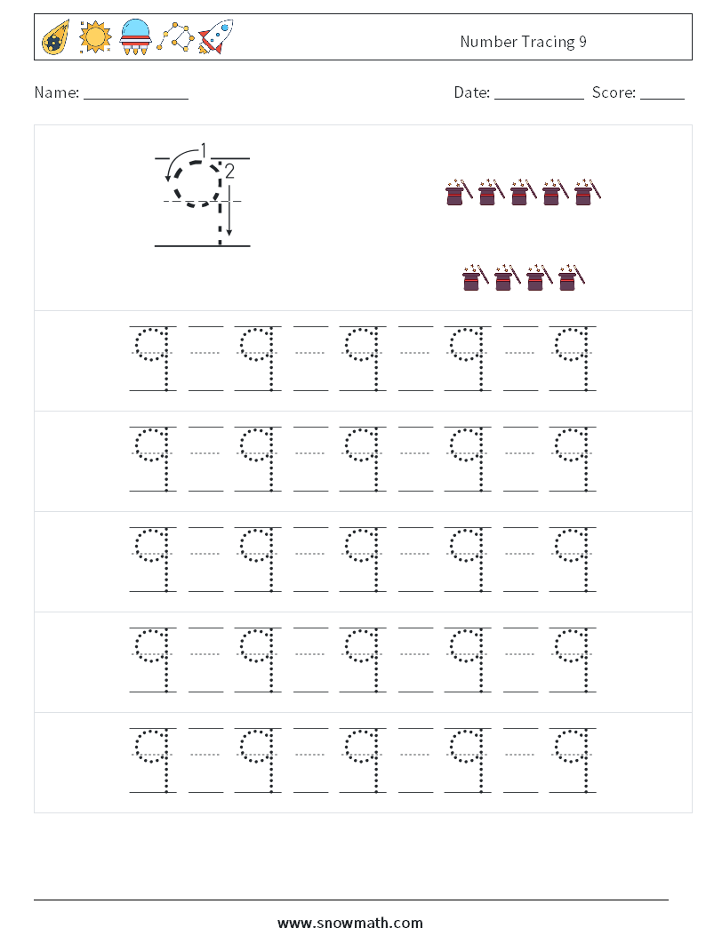 Number Tracing 9 Maths Worksheets 21