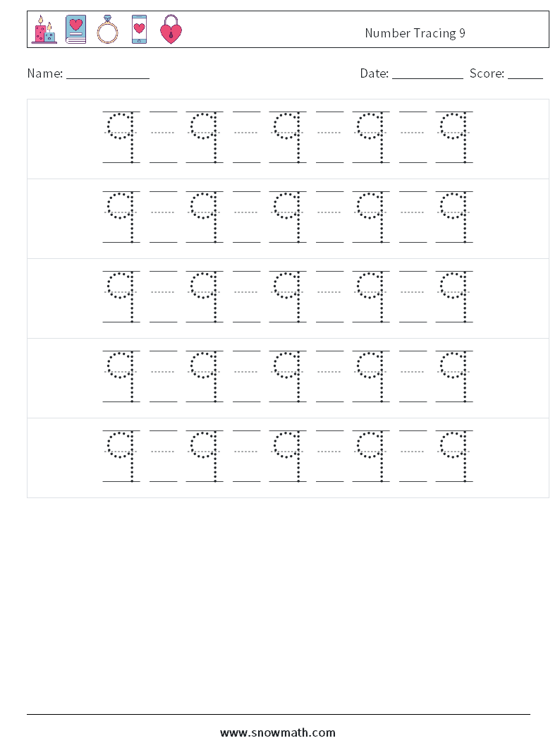 Number Tracing 9 Math Worksheets 22