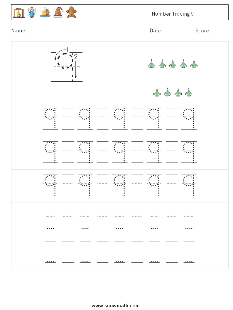 Number Tracing 9 Math Worksheets 23