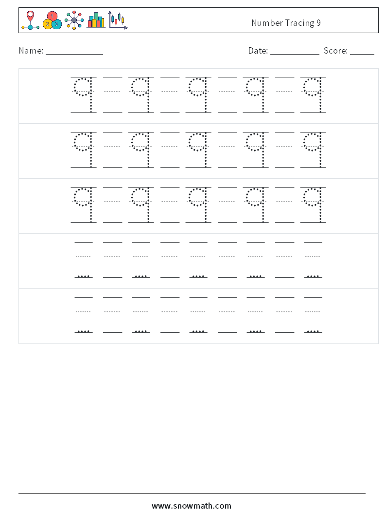 Number Tracing 9 Maths Worksheets 24